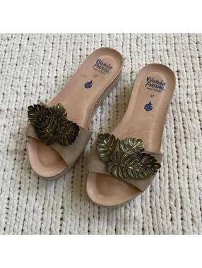 Wanda Panda Women’s Metallic Leaf Slide Sandals - Size 38